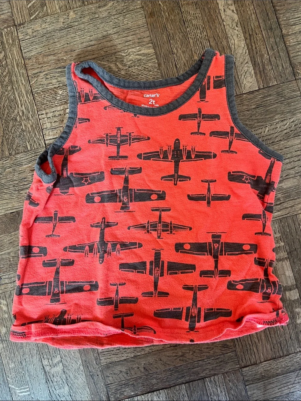 Carter's Red Tank Top with Black Airplane Print - Kids